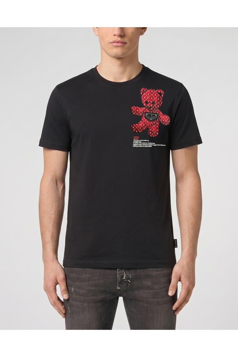 Jersey T-Shirt Teddy Chest Men, Main, color, black