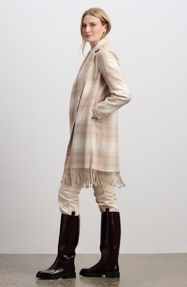 Hatley Plaid Fringe Coat, Alternate, color, Taupe