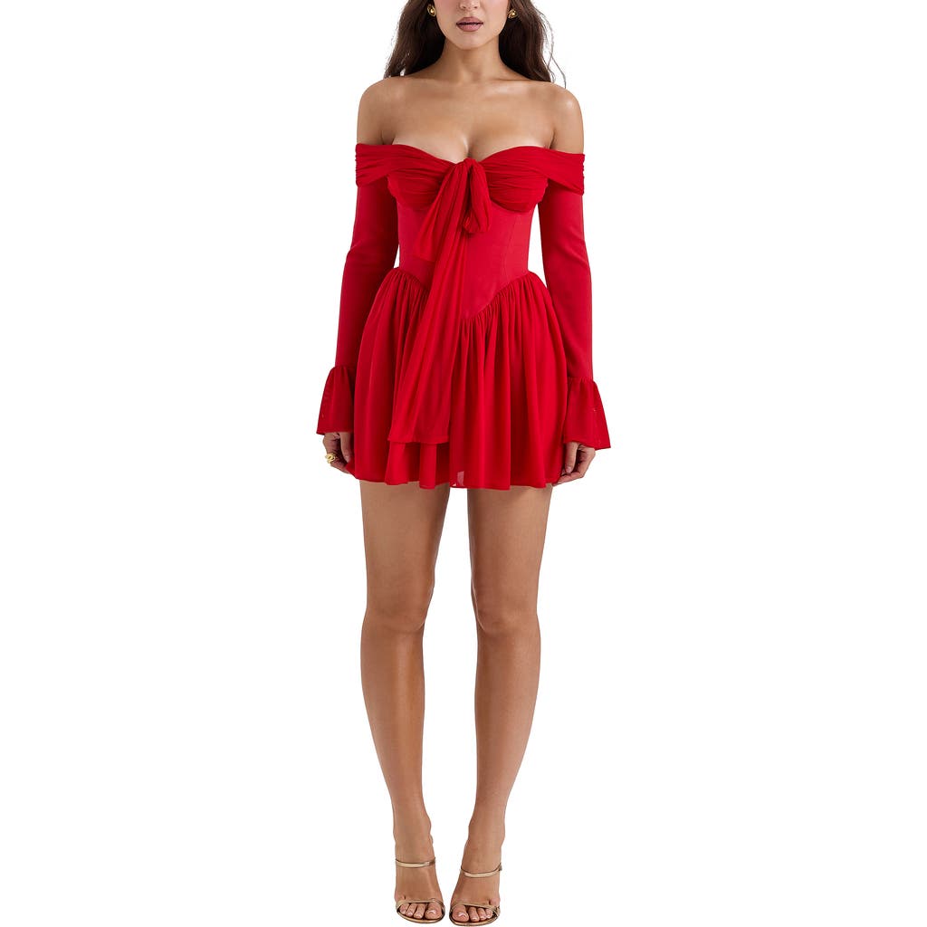 House Of Cb Alana Strapless Long Sleeve Minidress In Red
