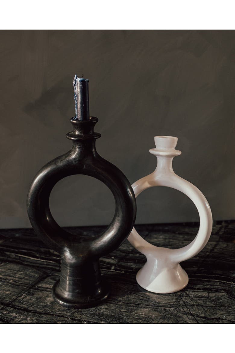 Moroccan Glazed Terracotta Candle Holder, Alternate, color, Black