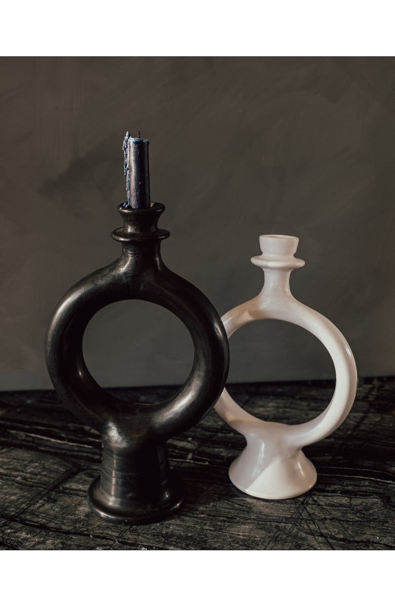 Une Vie Nomade Moroccan Glazed Terracotta Candle Holder, Alternate, color, Black