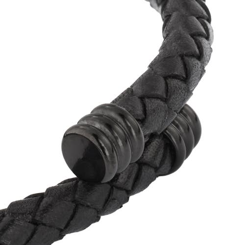 Link Up Flexible Braided Leather Bracelet With Stainless Steel End Caps In Blue