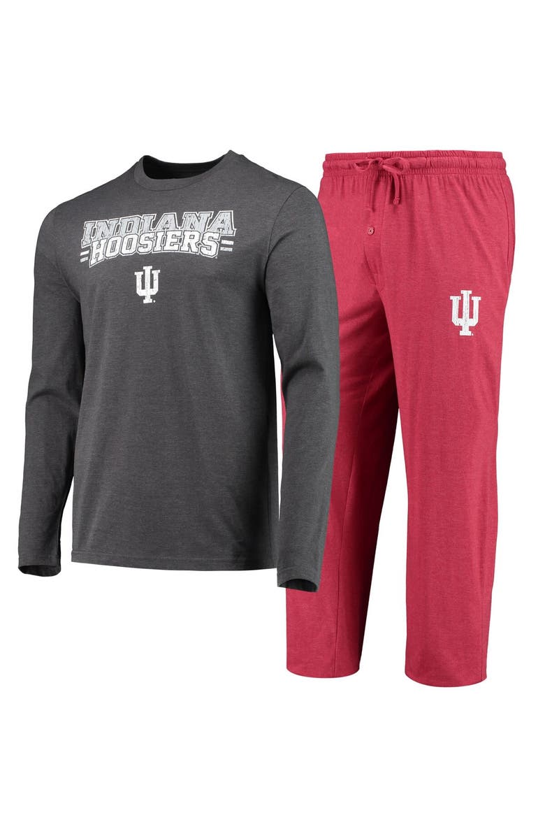 CONCEPTS SPORT Men's Concepts Sport Crimson/Heathered Charcoal Indiana Hoosiers Meter Long Sleeve T-Shirt & Pants Sleep Set, Alternate, color,