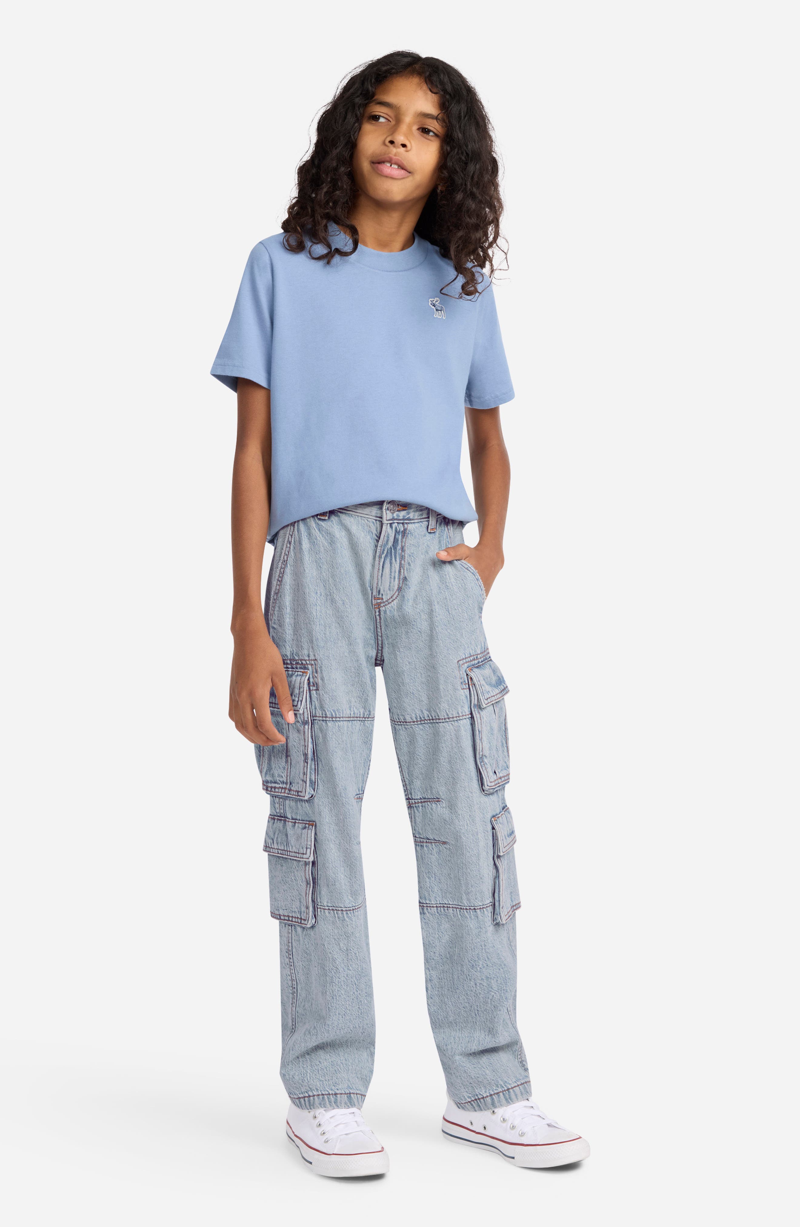 abercrombie kids Kids' Baggy Denim Cargo Pants — фото 7