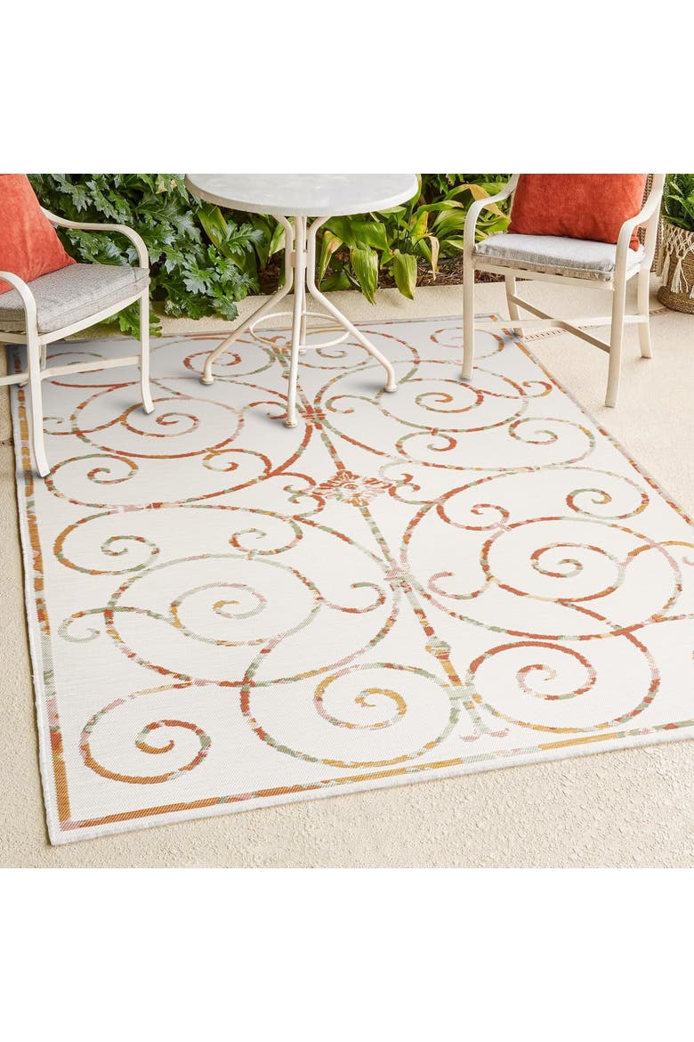Danae Classic Cottage Filigree Scroll Reversible Machine-Washable Indoor/Outdoor Area Rug, Alternate, color, Cream/Terra