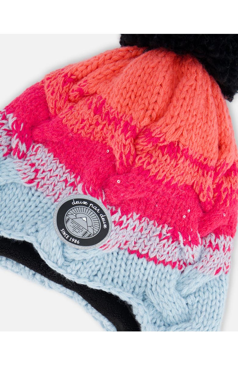 Deux par Deux Baby Girl's Peruvian Knit Hat Gradient Blue, Coral And Fuschia, Alternate, color, Stripes