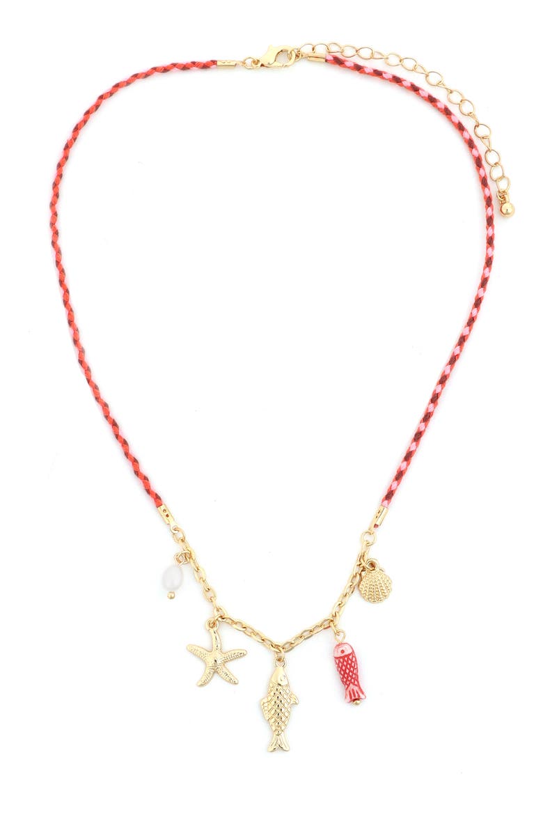 Cord Sea Life Charm Necklace, Main, color, PINK