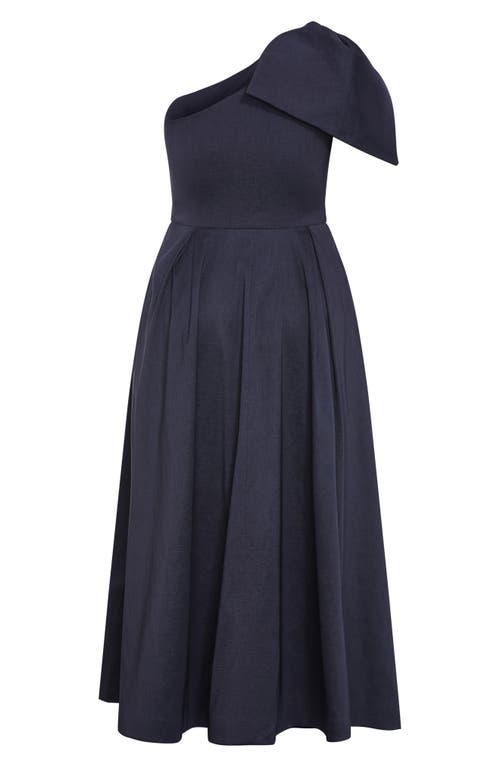 City Chic Captivate Bow One-shoulder A-line Gown In Blue