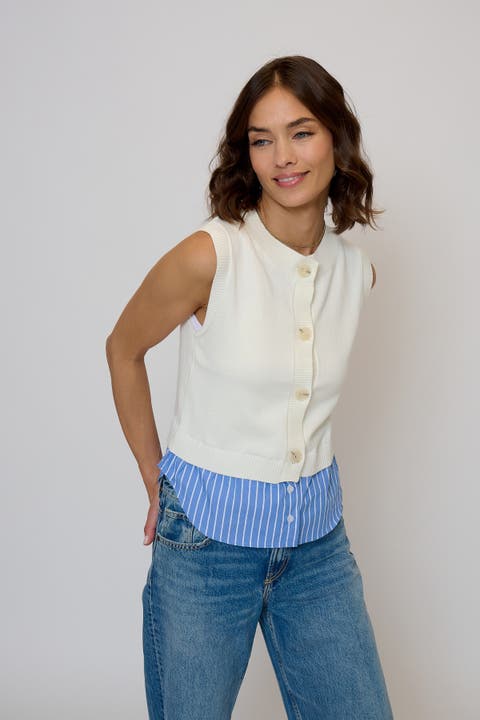 売れ筋商品|||セントラルパークウェスト カットソー トップス レディース Women's Crewneck Twofer Top Camel stripe Short Sleeve Twofer