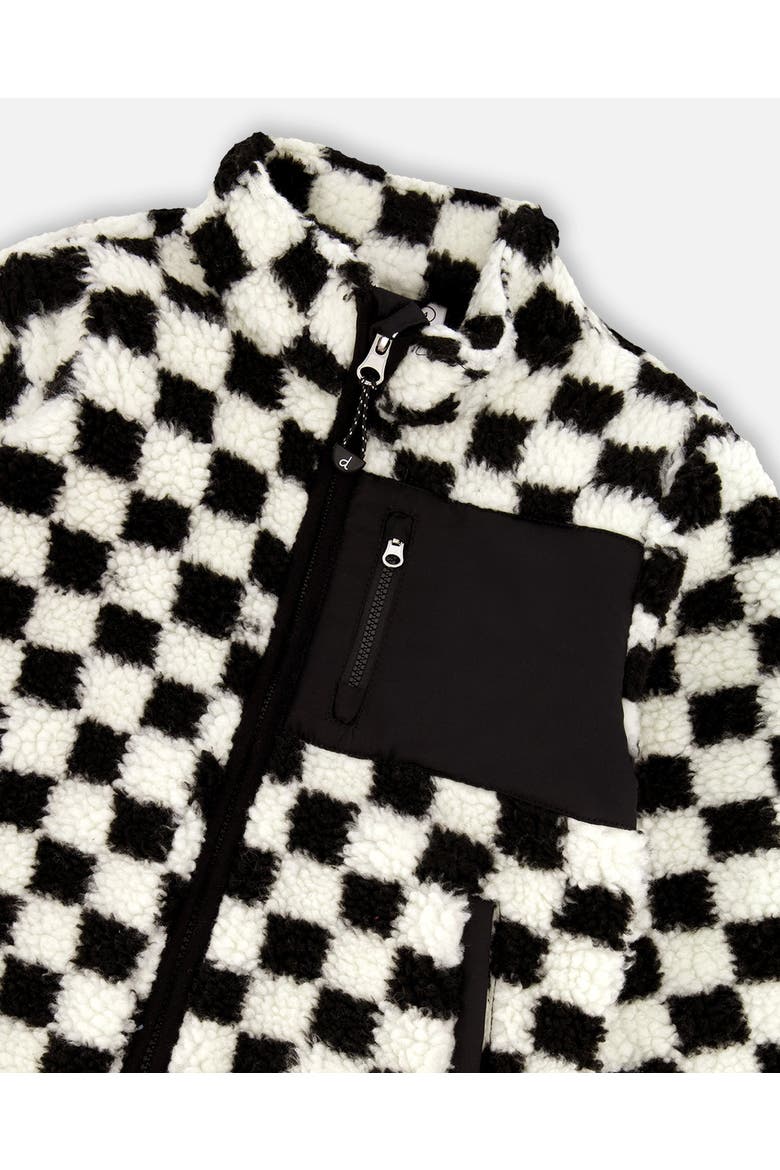 Gender Inclusive Long Sleeve Fleece Jacket Checkerboard, Alternate, color, Black Checkerboard