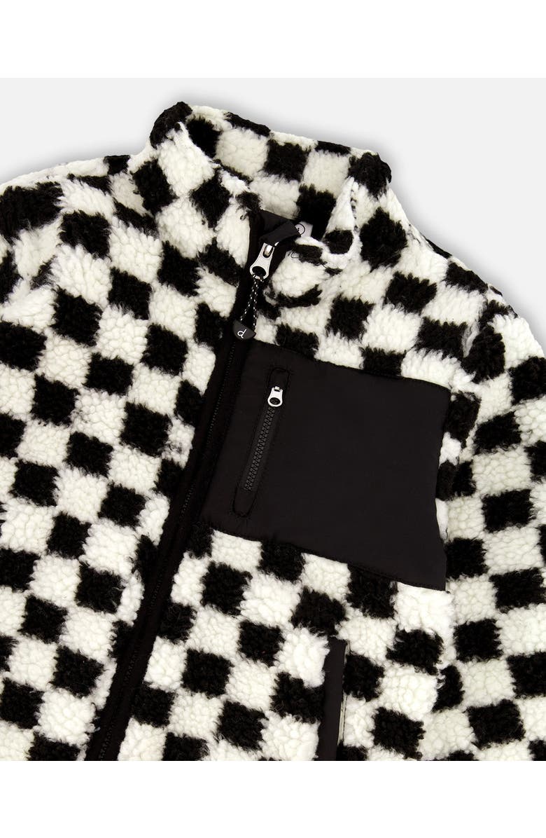 Deux par Deux Gender Inclusive Long Sleeve Fleece Jacket Checkerboard, Alternate, color, Black Checkerboard