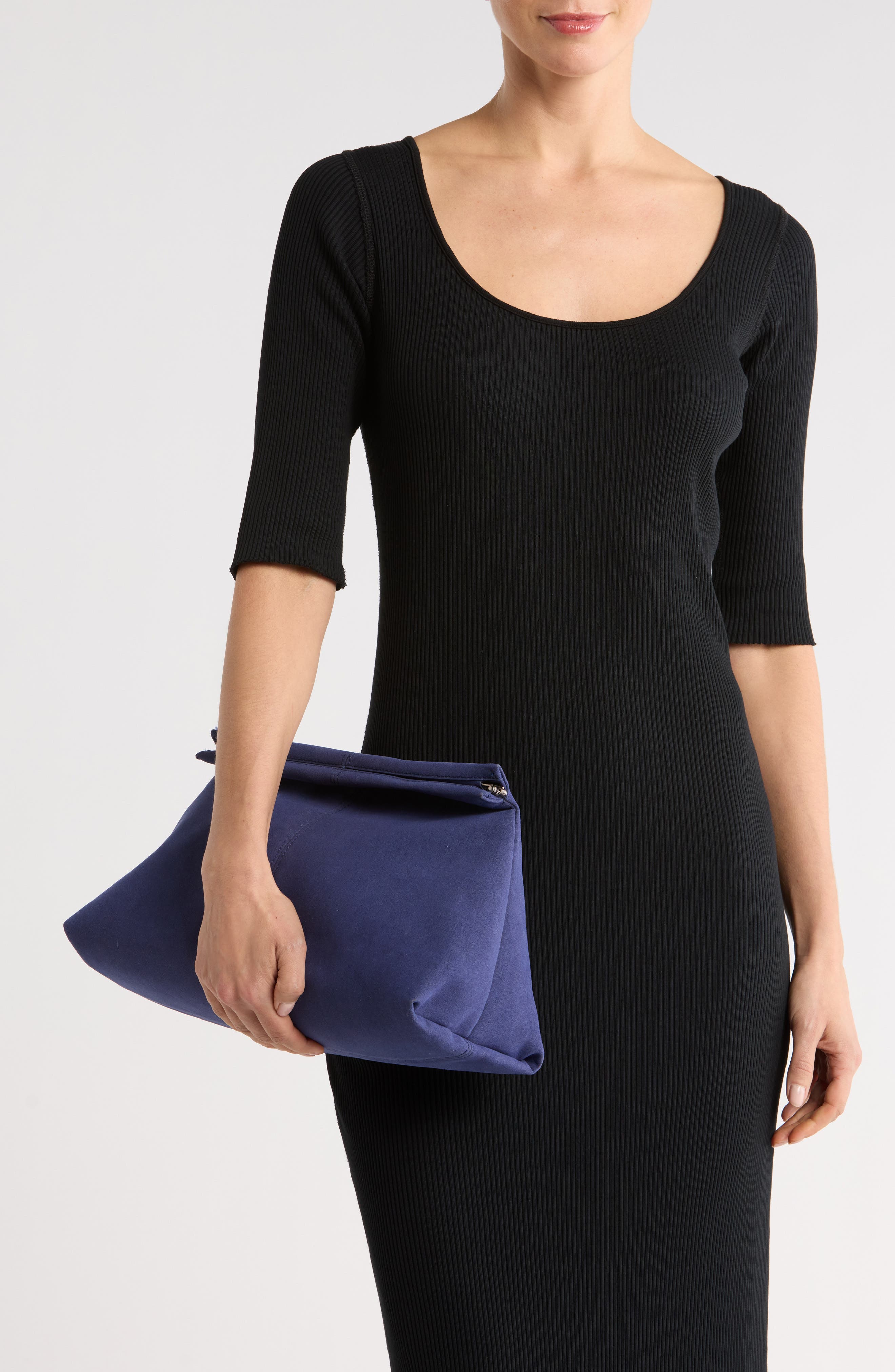 Faux Suede Clutch, Alternate, color, NAVY