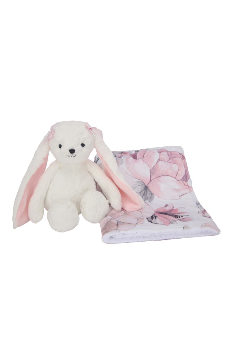 Floral Blanket & Plush Bunny Stuffed Animal Toy Baby Gift Set, Alternate, color, White