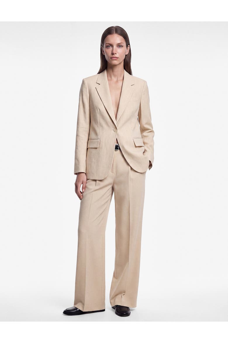 High Rise Pleated Tailored Pants With Belted, Main, color, BEIGE