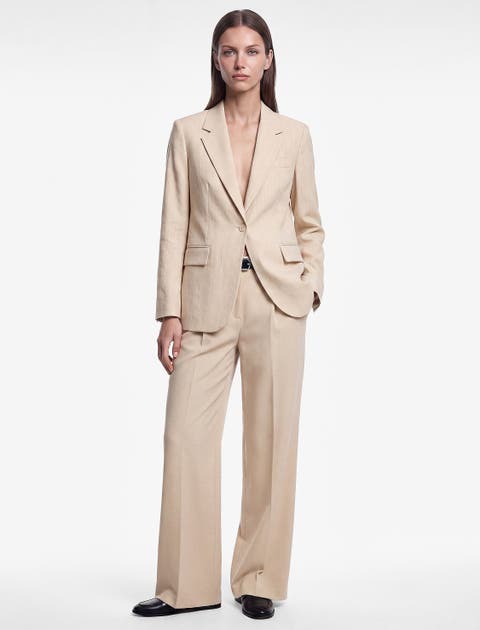 High Rise Pleated Tailored Pants With Belted