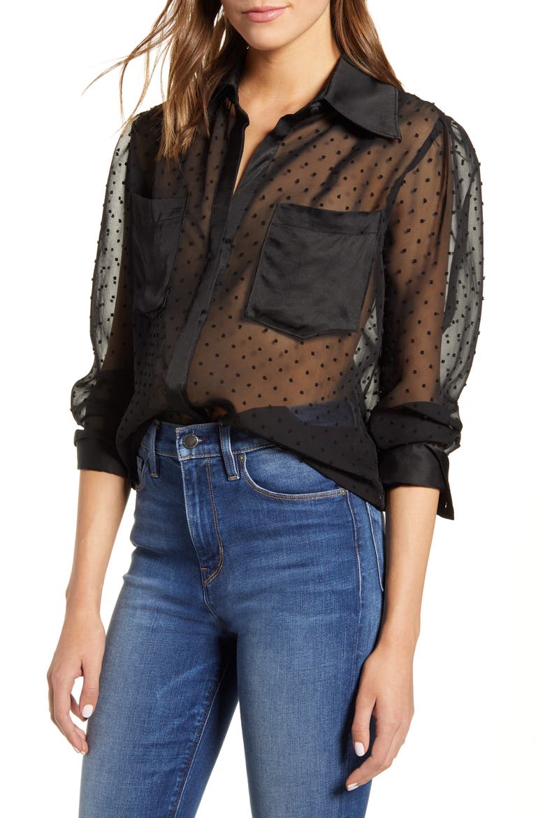 Sheer Swiss Dot Shirt, Main, color, JET BLACK