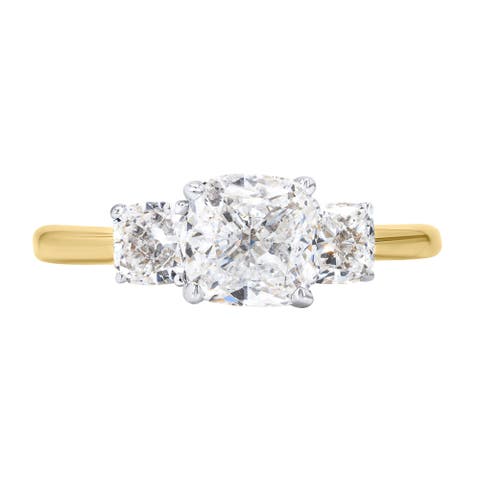 Kahini 14K Gold Cushion Lab Grown Diamond Three Stone Engagement Ring - 2.15 Cts