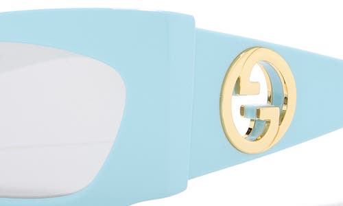 Gucci 62mm Rectangular Sunglasses In Blue Light Blue Silver