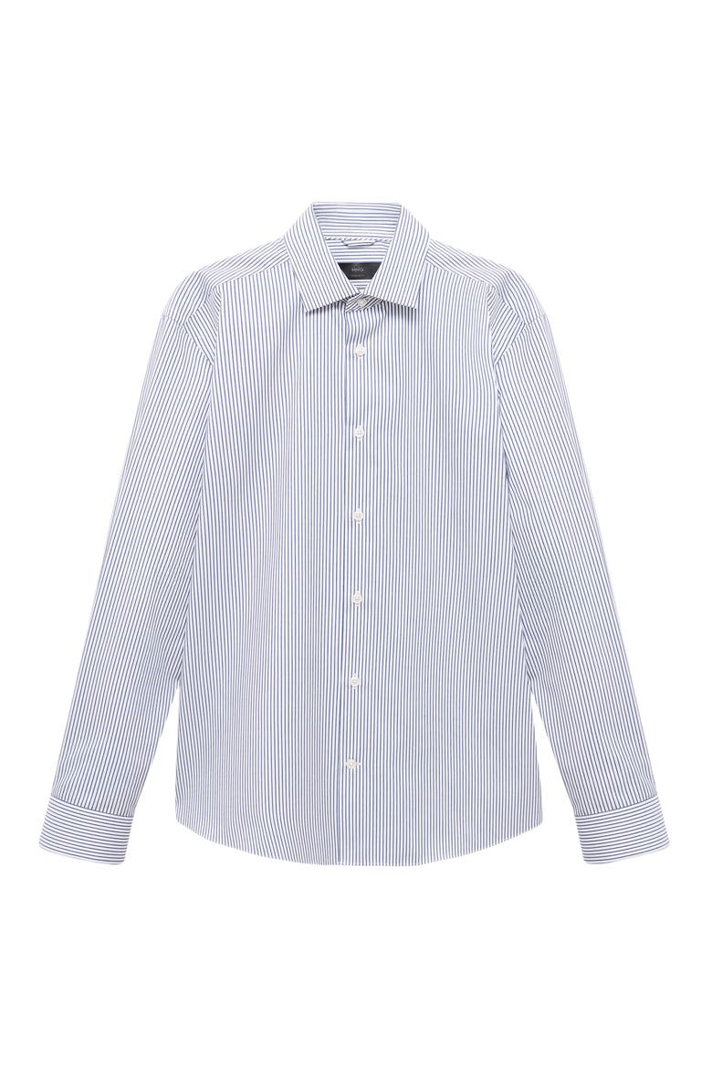 Regular Fit Stripe Stretch Cotton Blend Button-Up Shirt, Alternate, color, NAVY