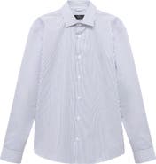 MANGO Regular Fit Stripe Stretch Cotton Blend Button-Up Shirt