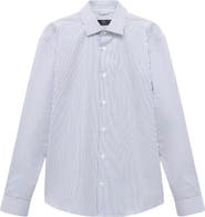 MANGO Regular Fit Stripe Stretch Cotton Blend Button-Up Shirt