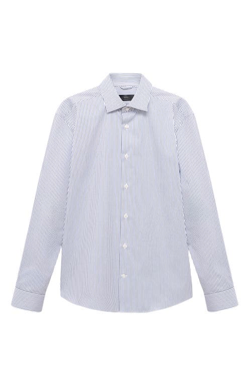 Mango Regular Fit Stripe Stretch Cotton Blend Button-up Shirt In Blue