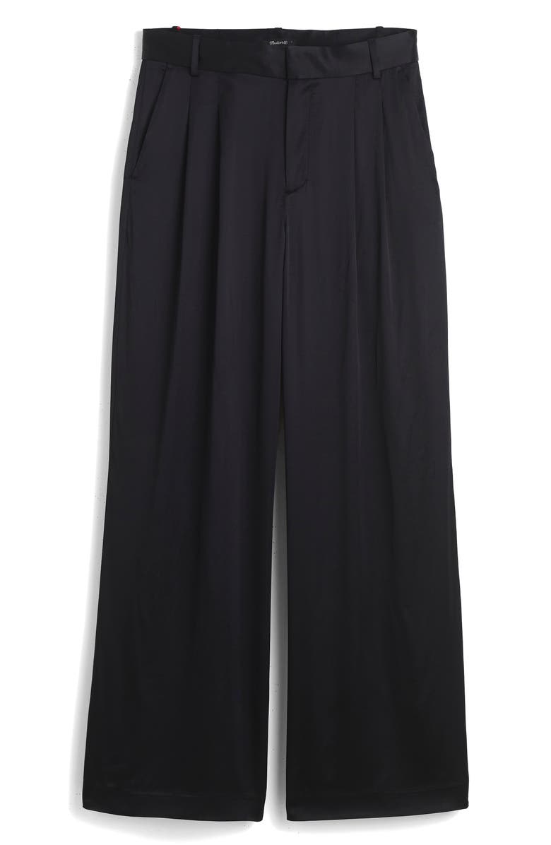 Madewell Superwide Leg Trousers in Stretch Satin, Alternate, color, True Black