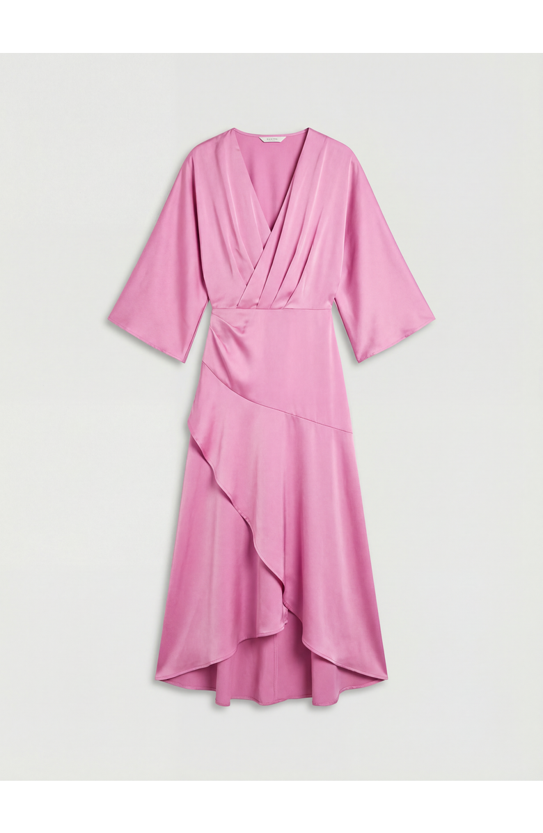 Coast Satin Back Crepe Ruffle Wrap Midi Dress, Alternate, color, Pink