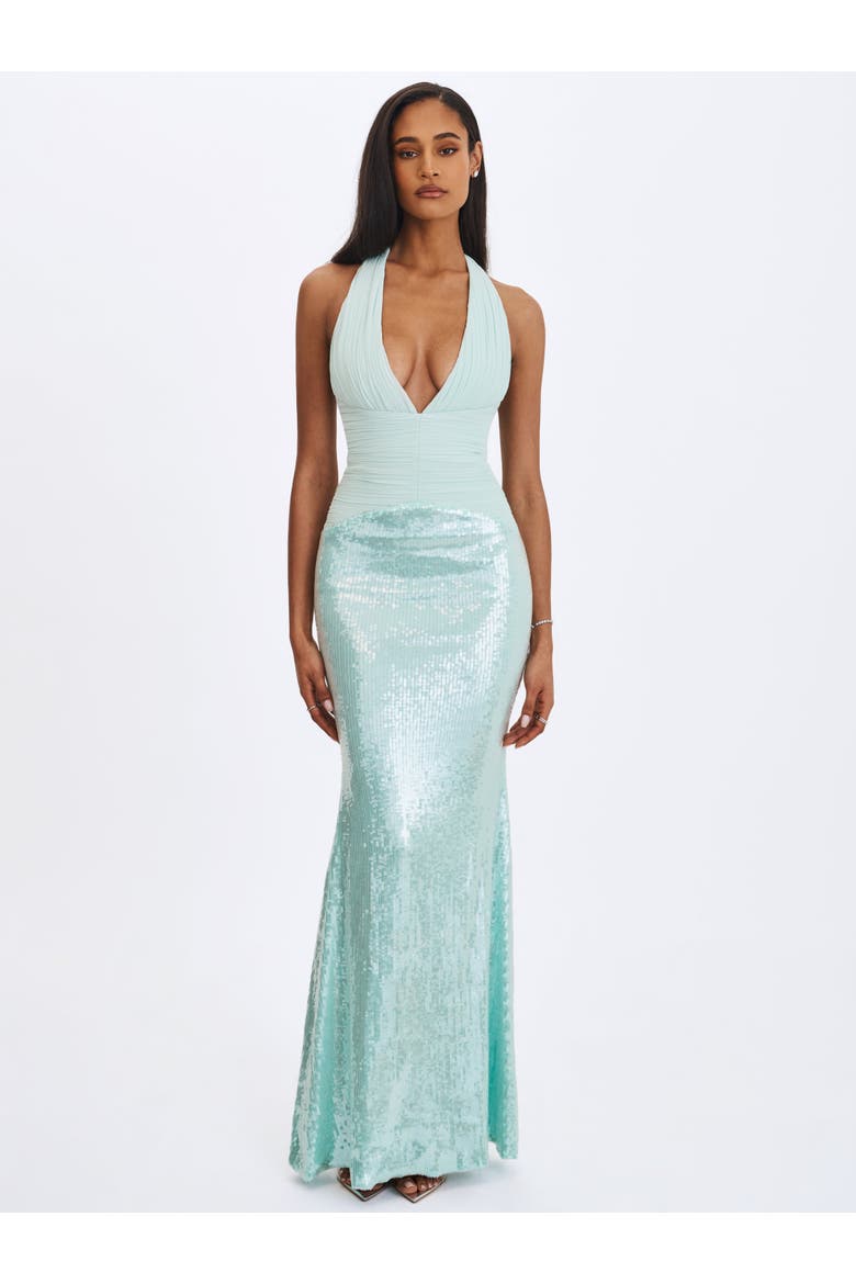 Wendale Sequin Plunging Mermaid Maxi Dress, Alternate, color, Mint
