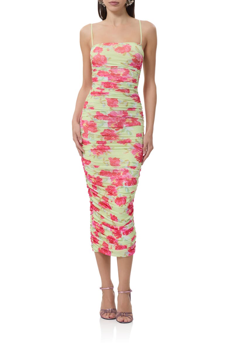 Hazel Ruched Mesh Midi Dress, Main, color, FLORAL DOT
