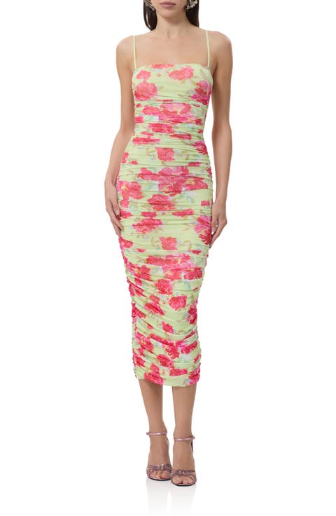 Hazel Ruched Mesh Midi Dress