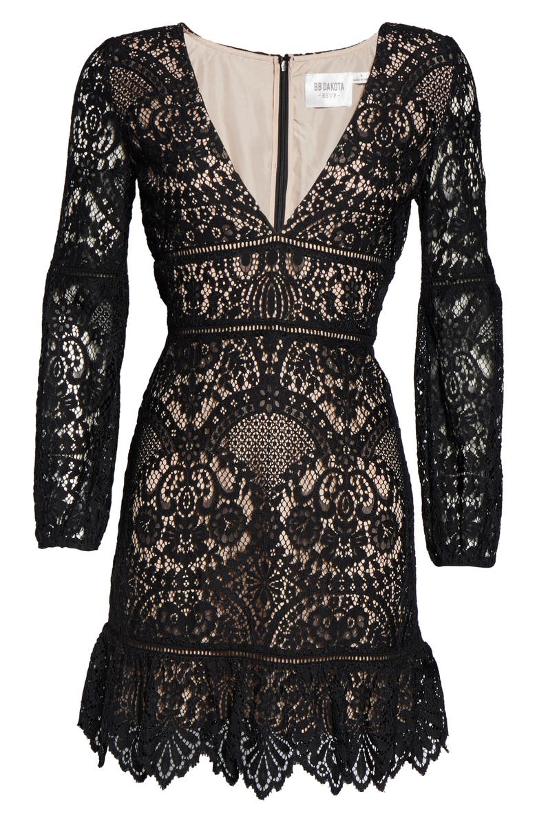 BB Dakota by Steve Madden BB Dakota That's Deep Long Sleeve Lace Sheath Dress, Alternate, color, Black