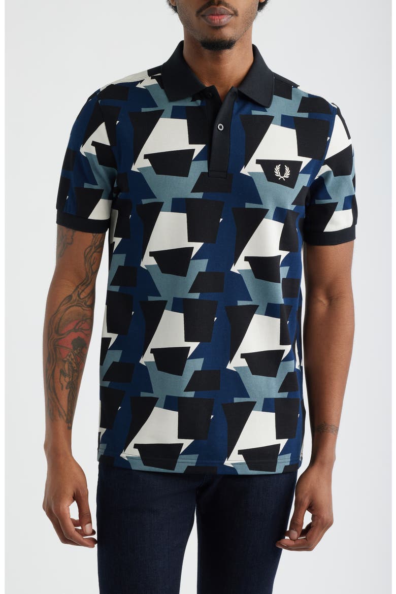 Fragment Print Polo, Main, color, BLUE/ ECRU