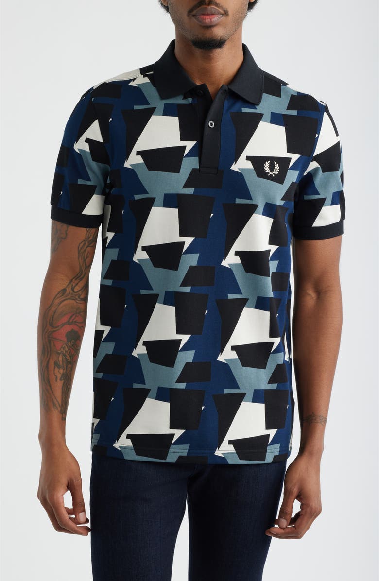 Fred Perry Fragment Print Polo, Main, color, Blue/ Ecru