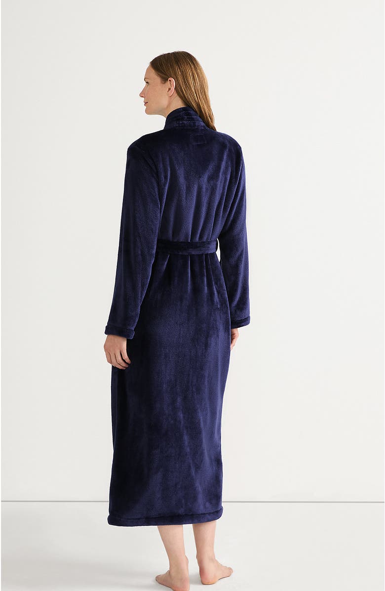 Lands' End Cozy Plush Long Wrap Robe, Alternate, color, Deep Sea Navy