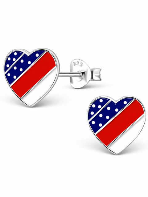 Sterling Silver American Flag Heart Stud Earrings (Toddler, Little Kid & Big Kid)