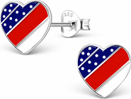 Mia Belle Girls Sterling Silver American Flag Heart Stud Earrings