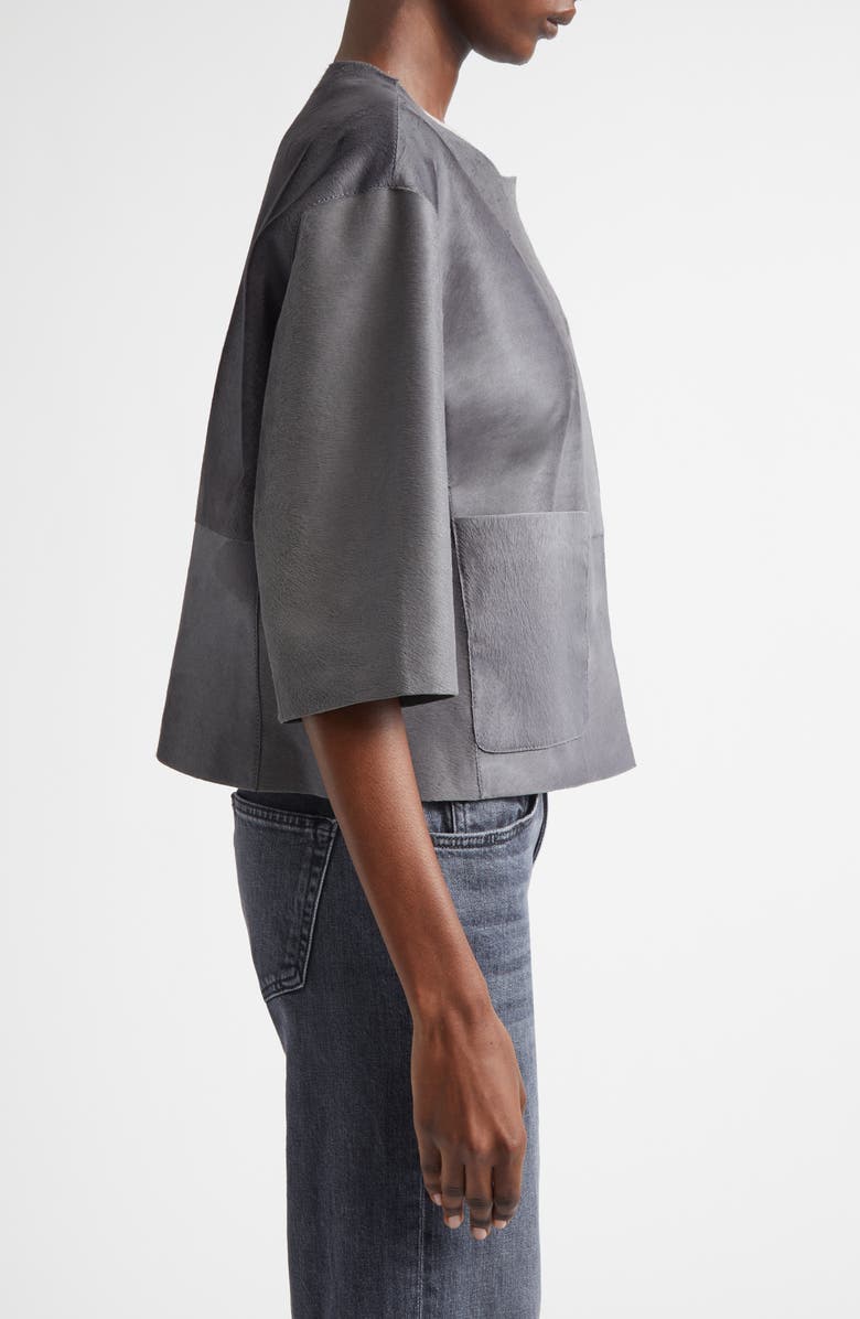 Lafayette 148 New York Patch Pocket Genuine Calf Hair Jacket, Alternate, color, Rock