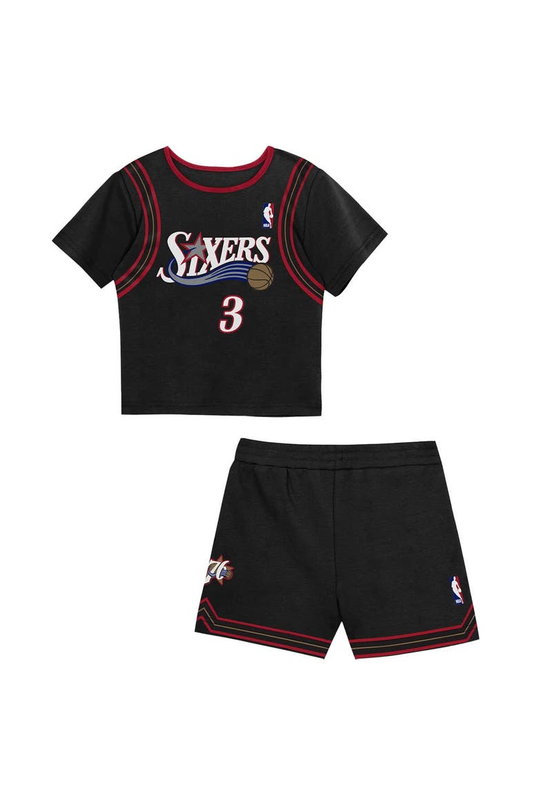 Toddler Mitchell & Ness Allen Iverson Black Philadelphia 76ers 2-Piece Play by Place T-Shirt & Shorts Set, Main, color, Black