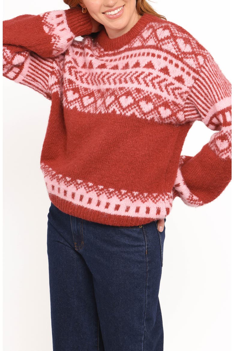 Zinnia Fair Isle Crewneck Sweater, Alternate, color, RED