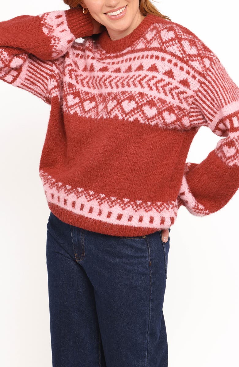 Petal & Pup Zinnia Fair Isle Crewneck Sweater, Alternate, color, Red