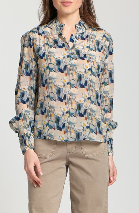 Puff Shoulder Button Front Top