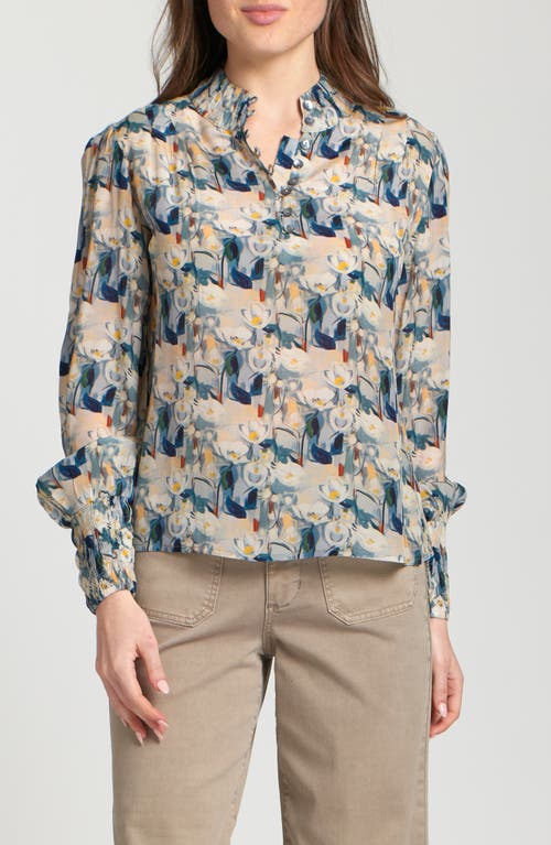 Apny Puff Shoulder Button Front Top In Multi