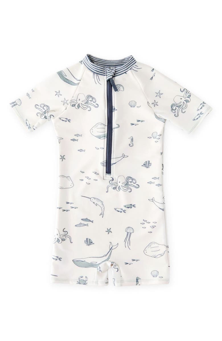 Pehr Kids' Short Sleeve One-Piece Rashguard Swimsuit, Main, color, Life Aquatic