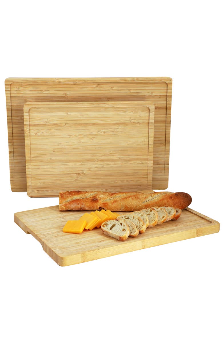 Megachef 3 Piece Wood Cutting, Prep and Serving Boards with Slanted Juice Groove, Main, color, Bamboo