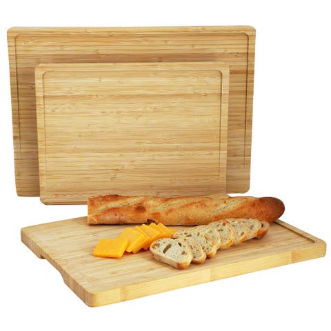 3 Piece Wood Cutting, Prep and Serving Boards with Slanted Juice Groove