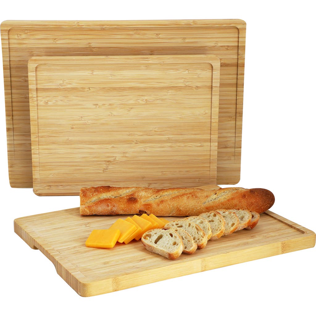 Megachef 3 Piece Wood Cutting, Prep And Serving Boards With Slanted Juice Groove In Brown