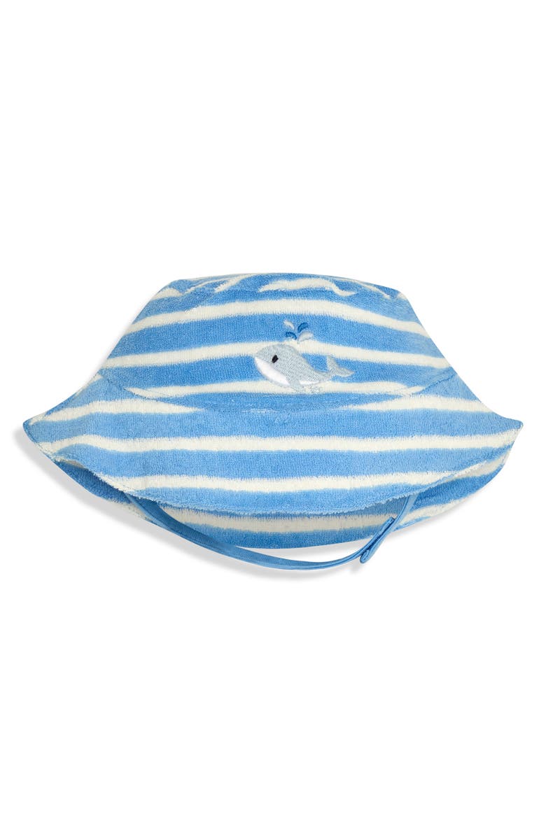 JOJO MAMAN BEBE Whale Appliqué Stripe Terry Cloth Romper & Hat Set, Alternate, color, Blue