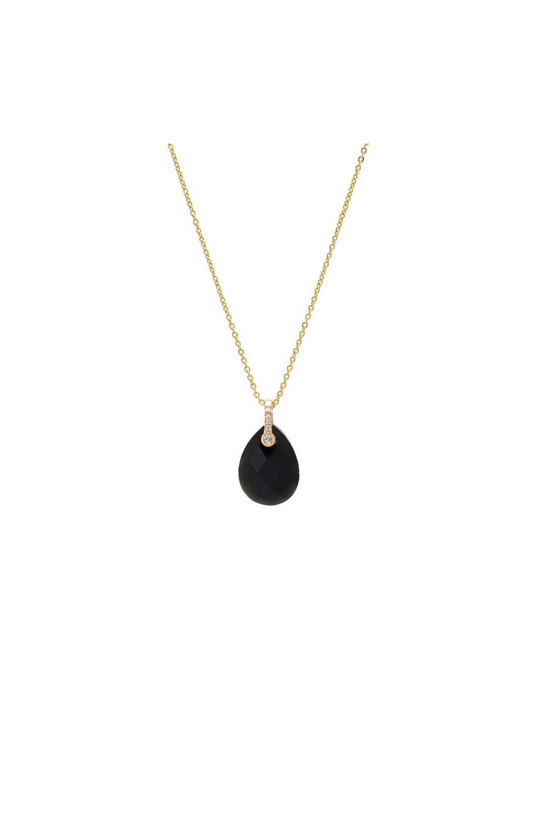 BY ADINA EDEN Pave Teardrop Natural Stone Pendant Necklace, Main, color, Onyx