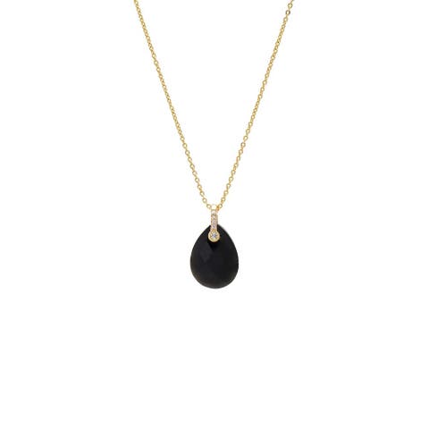 Pave Teardrop Natural Stone Pendant Necklace